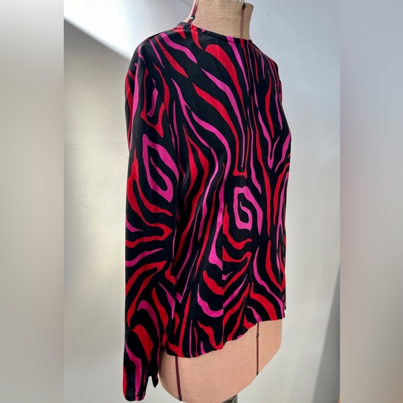 Carlisle Tops - Vintage Carlisle 1980s 100% Silk Black Pink and Red Blouse